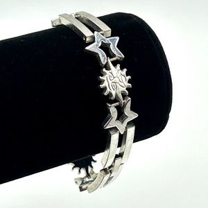 Celestial Silver Bracelet with Star and Sun Charms